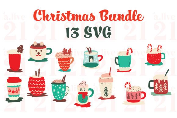 13 Christmas Mug Illustrations for Product Graphics