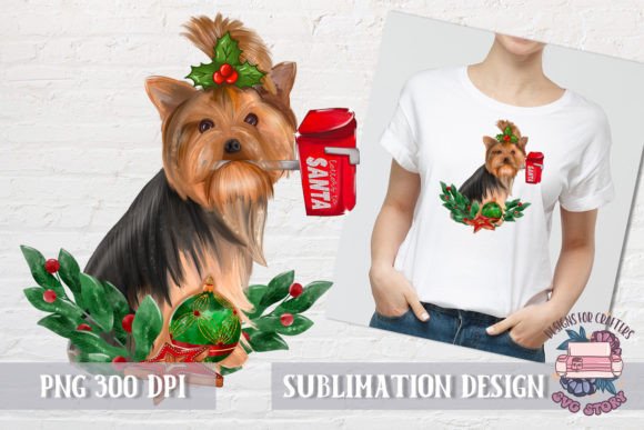 A Festive Yorkshire Terrier Graphic for Holiday Merchandise