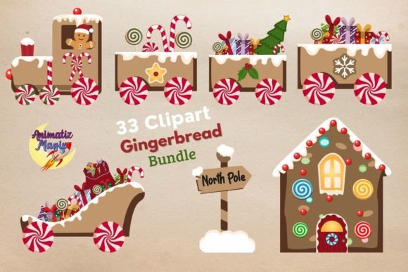 A Gingerbread Train Clipart Bundle for Crafting & Illustrations