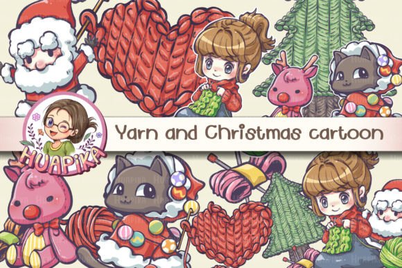 Yarn and Christmas Cartoon for Embroidered Holiday Projects